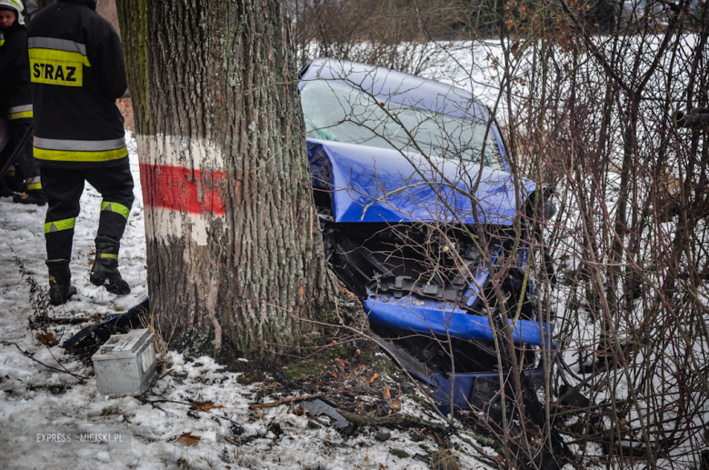 Fiat wypadł z drogi i uderzył w drzewo