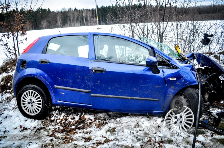 Fiat wypadł z drogi i uderzył w drzewo