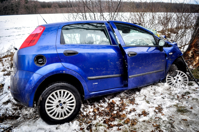 Fiat wypadł z drogi i uderzył w drzewo