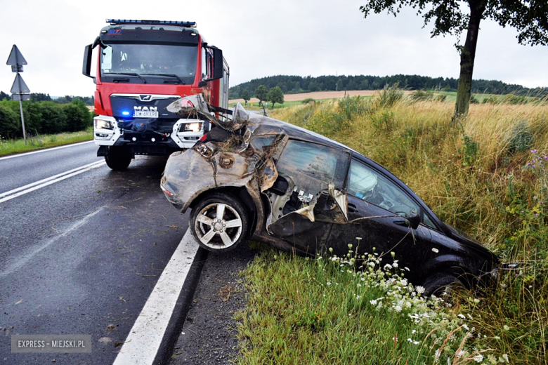 Osobówka wypadła z drogi na krajowej ósemce w Szklarach