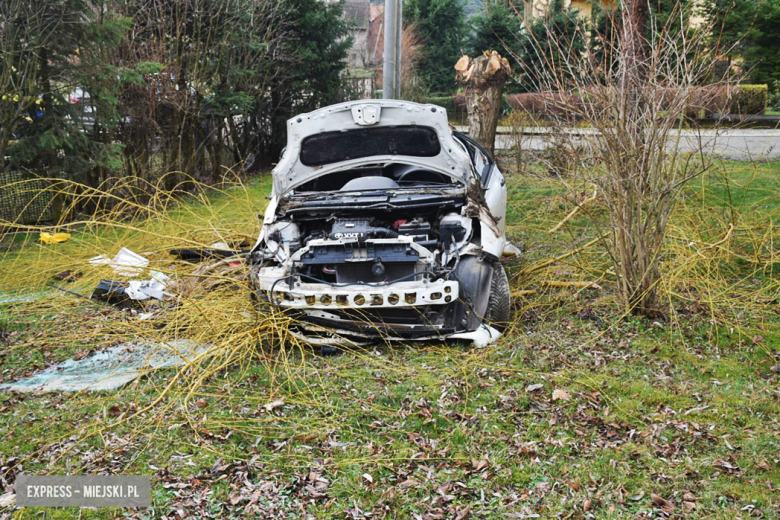 Uderzył w stojące na posesji auto, dachował i zatrzymał się w sąsiednim ogrodzie