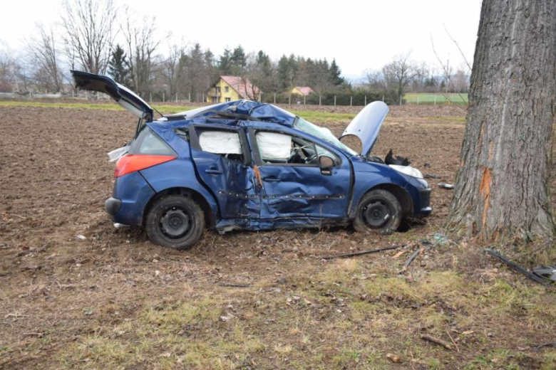 Peugeot wypadł z drogi i uderzył w drzewo [foto]