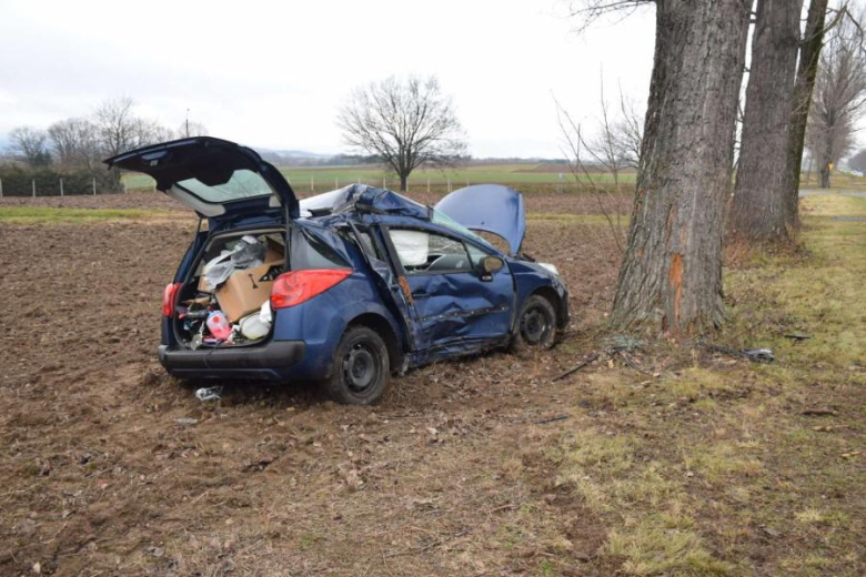 Peugeot wypadł z drogi i uderzył w drzewo [foto]