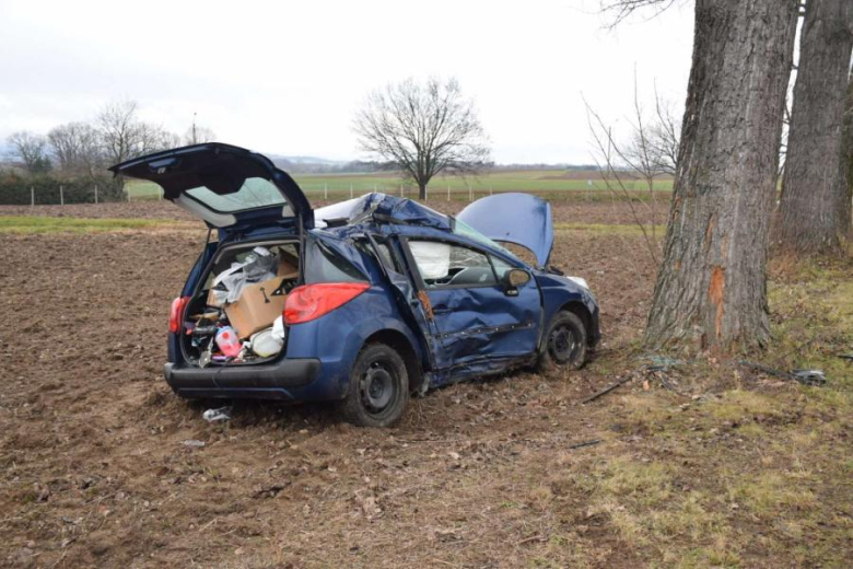 Peugeot wypadł z drogi i uderzył w drzewo [foto]