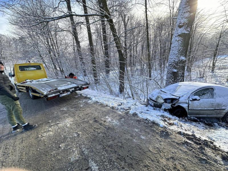 Citroen wypadł z drogi w Kamieńcu Ząbkowickim