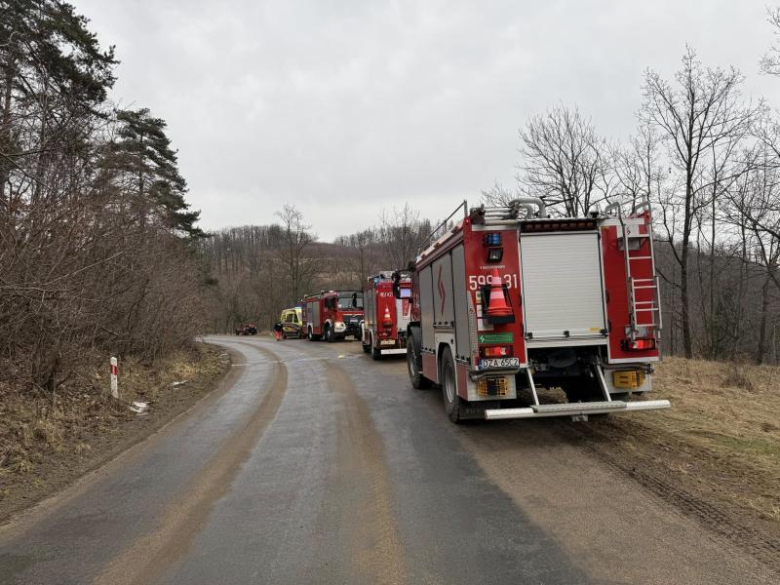 Wypadek podczas prac leśnych w Żdanowie. 35-latek śmigłowcem przetransportowany do szpitala