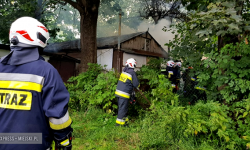 Ogień przy ul. Partyzantów. Obok budynku mieszkalnego i garaży paliły się śmieci [foto]