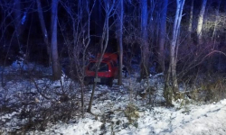 Wpadł w poślizg, zjechał z drogi i uderzył w przydrożne drzewo