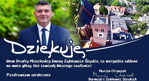 Podziękowania za oddane głosy dla mieszkańców gminy Ząbkowice Śląskie od burmistrza Marcina Orzeszka