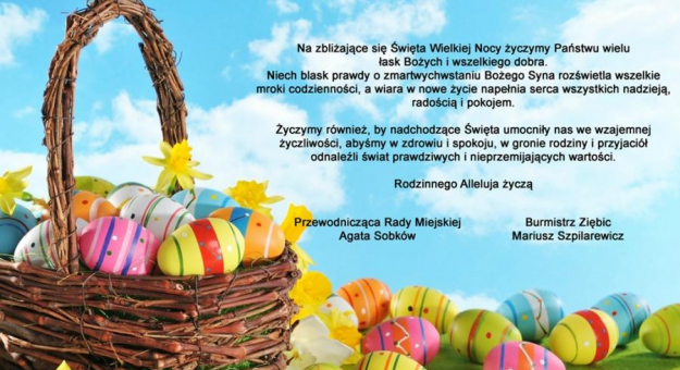 Życzenia Wielkanocne od burmistrza Mariusza Szpilarewicza i Agaty Sobków - przewodniczącej rady miejskiej