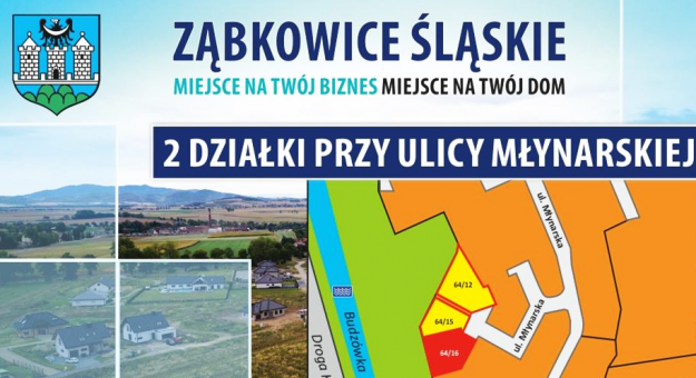 Gmina Ząbkowice Śląskie oferuje na sprzedaż dwie działki przy ul. Młynarskiej przeznaczone pod budownictwo jednorodzinne