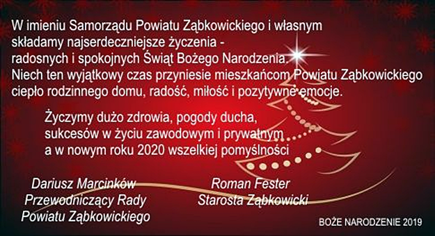 Życzenia bożonarodzeniowe od władz Powiatu Ząbkowickiego