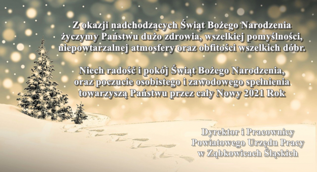 Życzenia bożonarodzeniowe od dyrektor i pracowników Powiatowego Urzędu Pracy w Ząbkowicach Śląskich