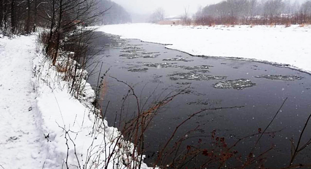 Nysa Kłodzka 11 lutego po udrożnieniu rzeki między Bardem a Przyłękiem