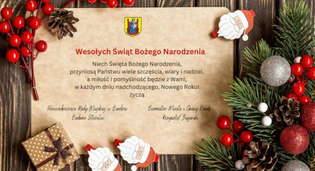 Życzenia składa Krzysztof Żegański, burmistrz Barda i Barbara Strzelec, przewodnicząca Rady Miejskiej w Bardzie