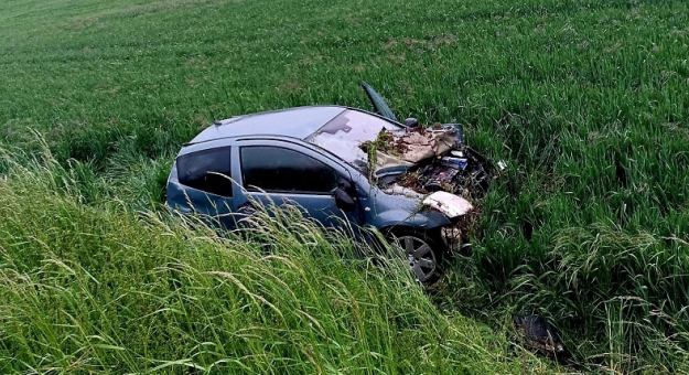 Citroen wypadł z drogi na krajowej ósemce w okolicach Koźmic