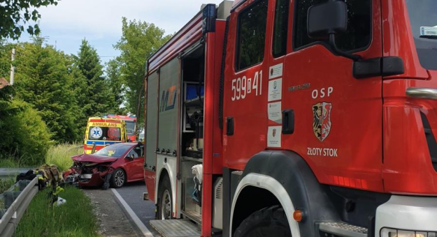Kierowca uderzył w barierę energochłonną w Laskach