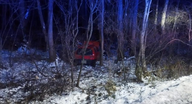 Wpadł w poślizg, zjechał z drogi i uderzył w przydrożne drzewo