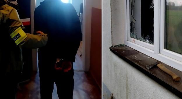 Ukrainiec wybił szybę siekierą i wdarł się do domu jednorodzinnego. Był pijany 