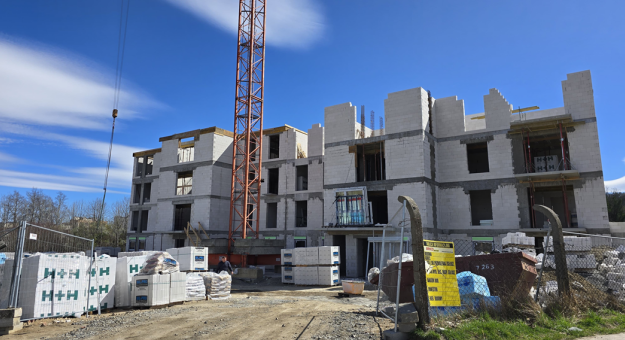 Budynek SIM Sudety w Złotym Stoku. Mury pną się do góry