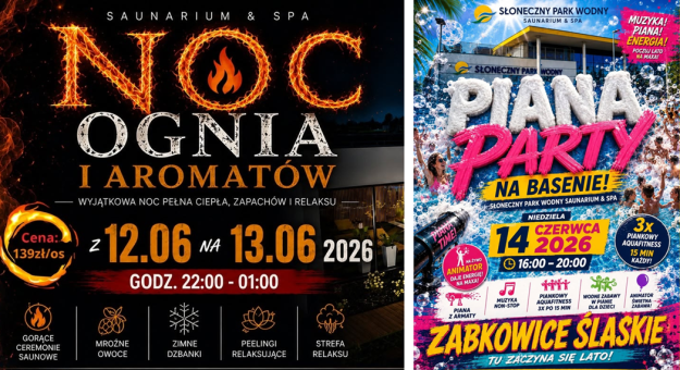 Noc Ognia i Aromatów oraz Piana Party - aktywny weekend w Słonecznym Parku Wodnym