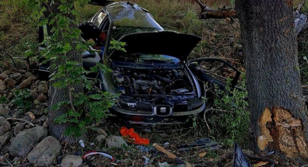 Najpierw zderzył się z fordem, potem uderzył w drzewo. Poważny wypadek w Tarnowie, interweniował LPR
