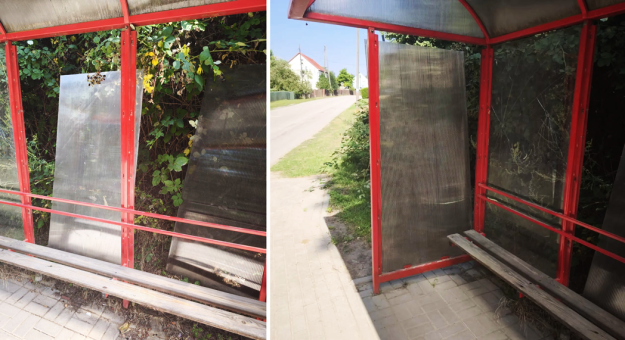 Zniszczony przystanek autobusowy. Akt wandalizmu w Sieroszowie